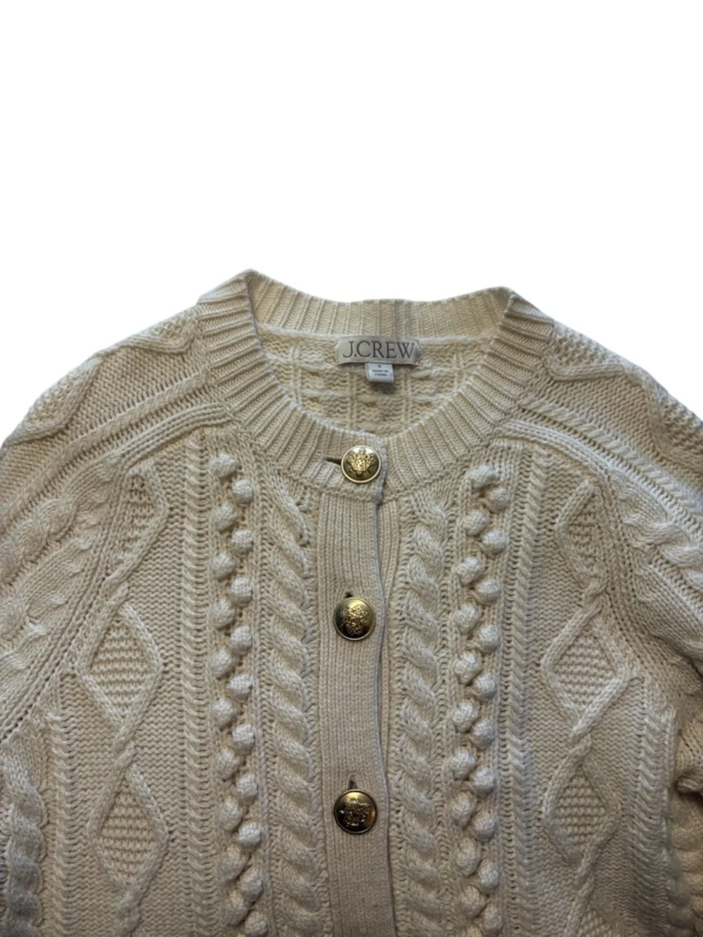 J. Crew Cable Knit Cardigan Sweater Size M Cream Gold Buttons Polished Office - Picture 5 of 8
